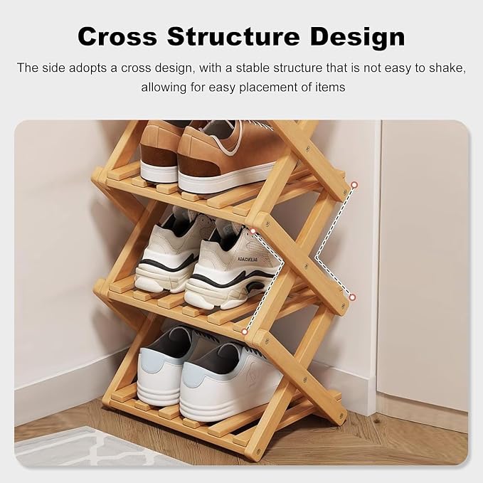 YYW Bamboo Shoe Rack for Entryway, Free Free Standing Shoe Racks Shelf Closet - Image 5