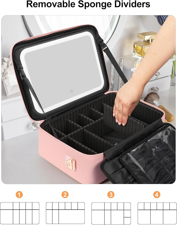 Relavel Large Makeup Case with LED Mirror, Train Cosmetic Case with Separate - Image 4