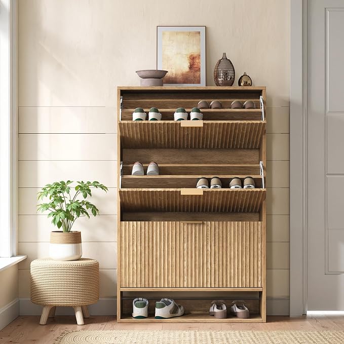 Hootata Oak Tall Shoe Storage Cabinet - Image 3