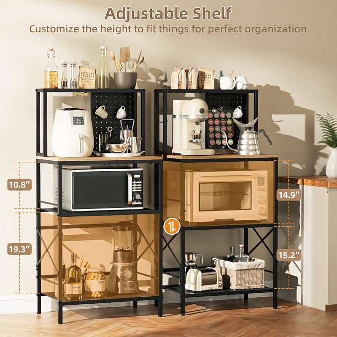 Kitchen Bakers Rack with Pegboard, 4-Tiers Coffee Bar Table, Heavy-Duty Metal - Image 5