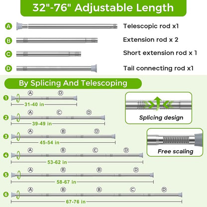 Silver Shower Curtain Rod 32 to 76 Inches Adjustable, 7/8 Inch Diameter Heavy - Image 7