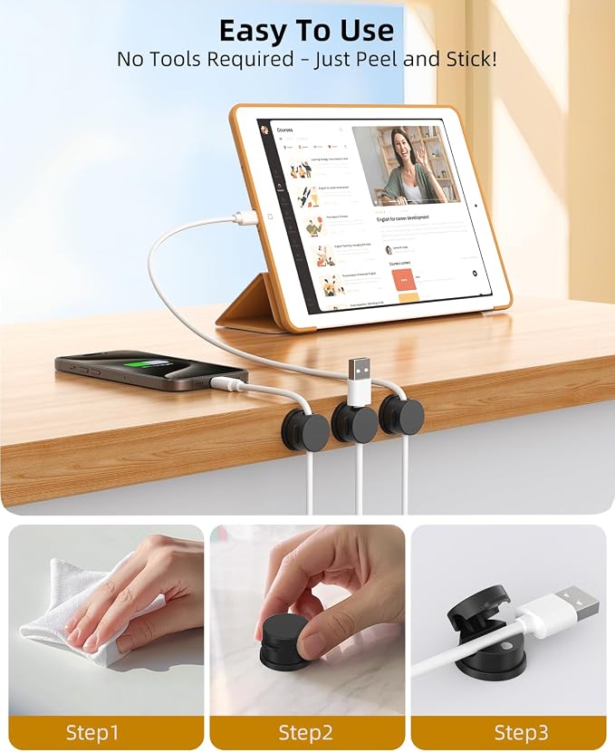 Cord Organizer, Rotatable Cable Organizer 8 Pack, No-Residue Adhesive Spring - Image 5