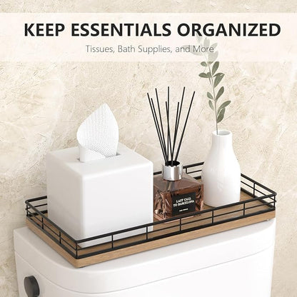 Toilet Paper Basket Organizer – Acacia Wood Toilet Tank Tray - Image 3