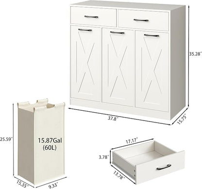Herture Laundry Hamper Cabinet, Laundry Basket 3 Section - Image 6