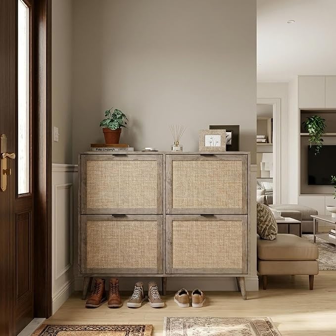 41" Wide Rattan Shoe Storage Cabinet by YHFEXYT