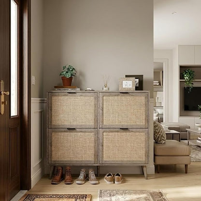 41" Wide Rattan Shoe Storage Cabinet by YHFEXYT