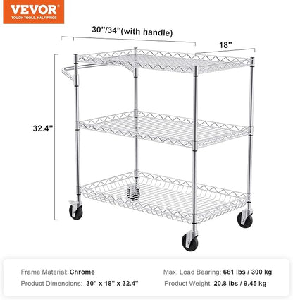 VEVOR Kitchen Utility Cart, 3 Tiers, Wire Rolling Table - Image 7