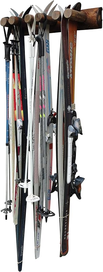 6-Place Log Ski Rack Wall Mount, Indoor Ski Storage Rack - Image 3