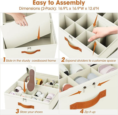 4-Pack Shoe Organizer for Closet, Foldable Shoe Storage Box - Image 4