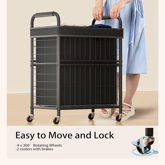 Laundry Hamper 2 Section, 110L Rolling Laundry Sorter Basket - Image 4