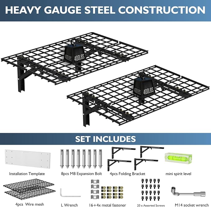 AIRAJ Foldable Garage Wall Mounted Shelving, 660Lbs Capacity, Floating Storage - Image 3