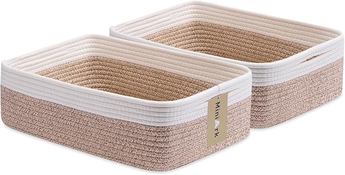 Large Shallow Organizing Baskets 15x11x5.1 Inches by MiniArkStorageBasketsHome