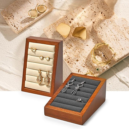 Oirlv Solid Wood Ring Tray Display Stand Slotted Jewelry Ring Showcase Display - Image 2