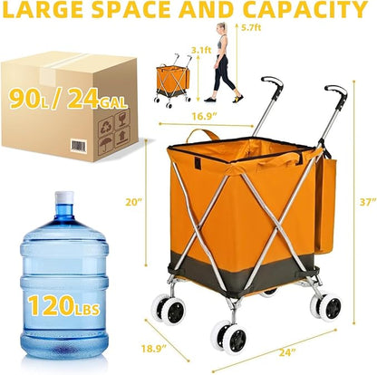 Folding Shopping Cart for Groceries, Water-Resistant Heavy-Duty Canvas Trolley - Image 5