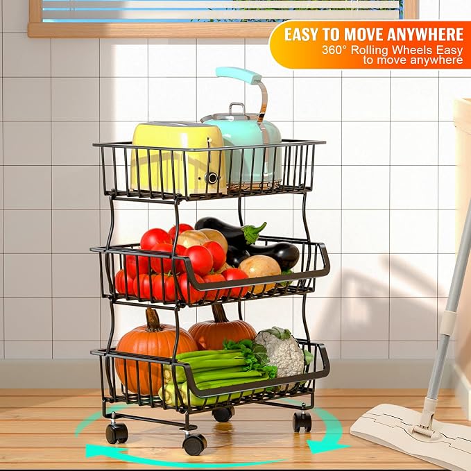 3-Tier Rolling Pantry Organizers and Storage Cart - Image 7
