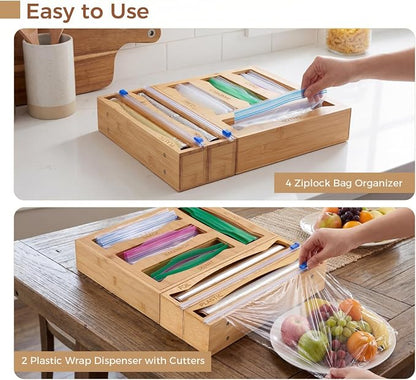 6 in 1 Storage Bag Organizer Kitchen Drawer, Bamboo Foil and Plastic Wrap - Image 9