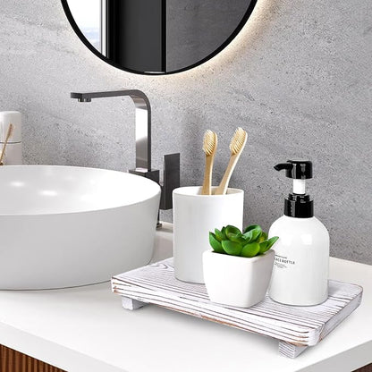 Rustic White Bathroom Counter Tray Wood Risers Display Pedestal Stand Kitchen - Image 3