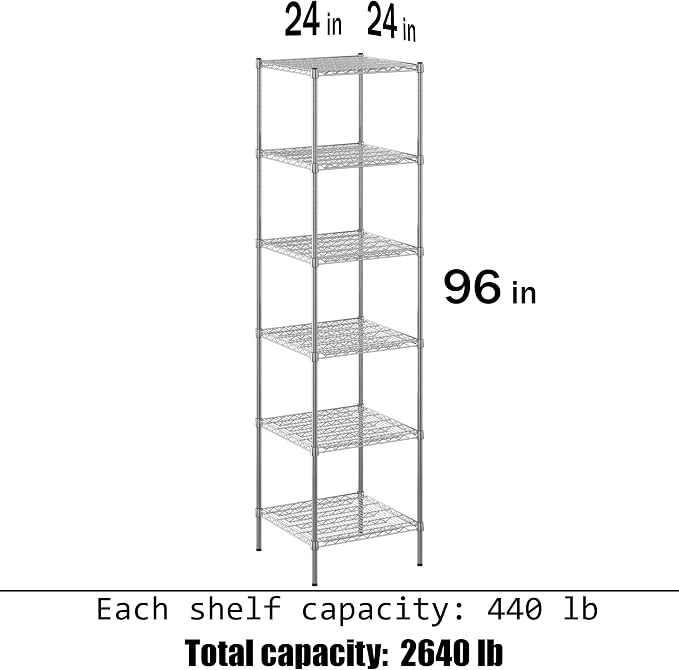 24" Deep x 24" Wide x 96" Height Wire Shelving Kit | 6-Tier | NSF Commercial - Image 3
