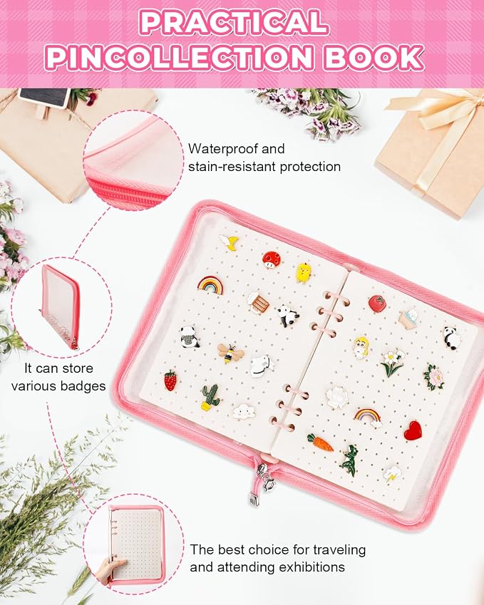 UCEC Pink Enamel Pin Display Book & 50 PCS Pin Backs A5 Album Pin Collection - Image 5