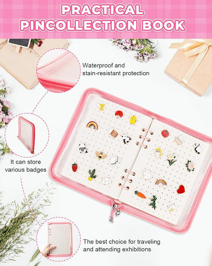 UCEC Pink Enamel Pin Display Book & 50 PCS Pin Backs A5 Album Pin Collection - Image 5