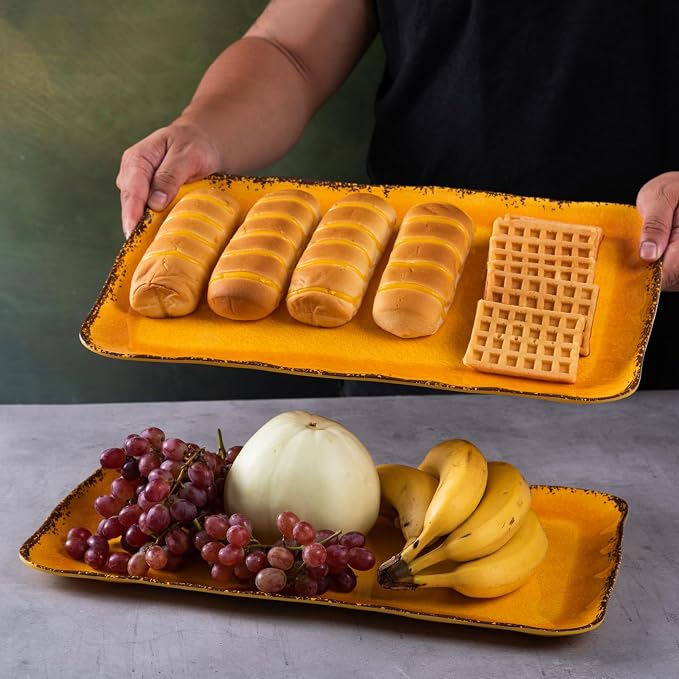 LEHAHA Melamine Farmhouse Rectangular Serving Platter Sets, 17.5" x 10" Large - Image 3