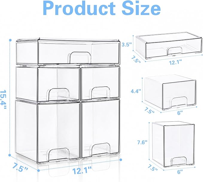 Baby Bottle Organizer, 5 Pack Clear Acrylic Stackable Storage Drawers, Baby - Image 3