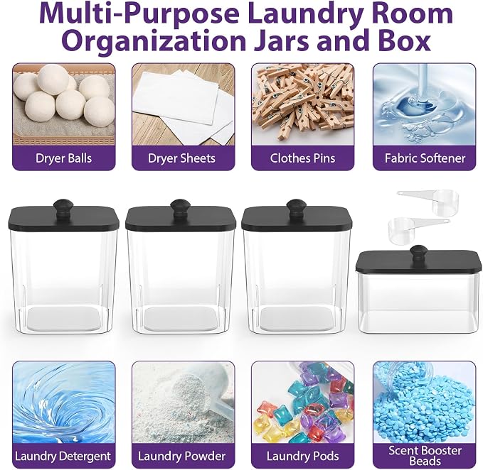 3+1 Pack Clear Laundry Pods Container & Dryer Sheet Holder, Plastic Square - Image 8