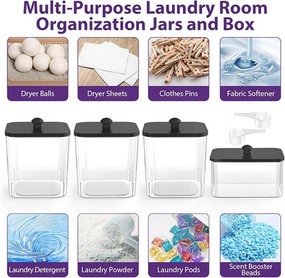 3+1 Pack Clear Laundry Pods Container & Dryer Sheet Holder, Plastic Square - Image 8