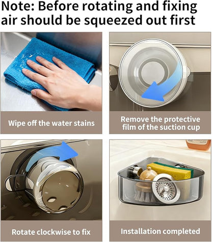2PCS Suction Cup Sink Corner Rack, 2 Size Suction Sinkware Organizer, Triangle - Image 4
