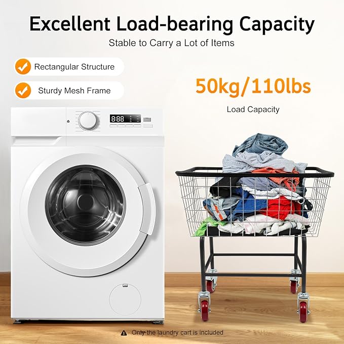 2.5 Bushel Wire Laundry Cart Commercial Laundry Basket Cart Rolling Laundry - Image 4