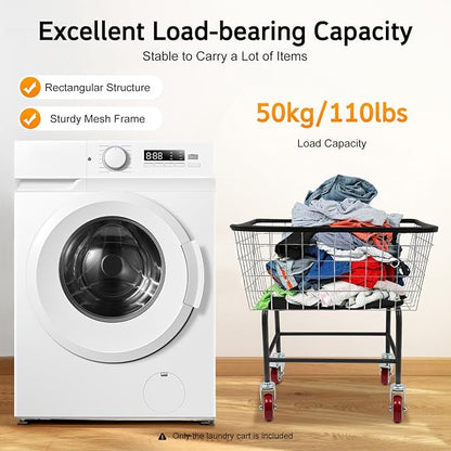 2.5 Bushel Wire Laundry Cart Commercial Laundry Basket Cart Rolling Laundry - Image 4