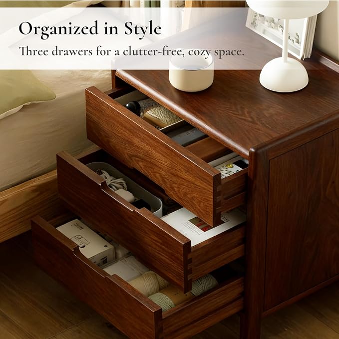 Nightstand, Solid Wood Small End Table w/3 Drawers, Modern Bedside Tables - Image 6