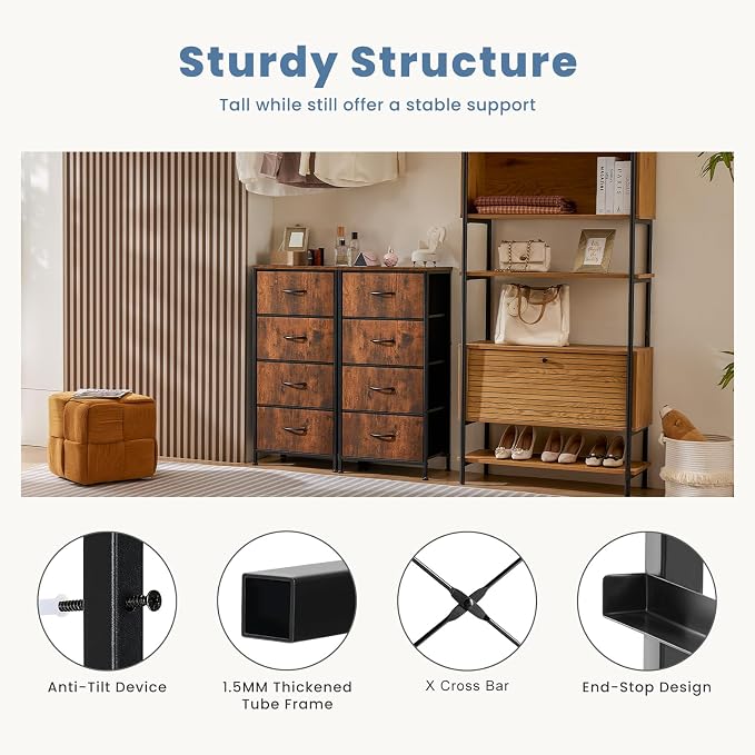 DUMOS Nightstand with 4 Drawers Bedside Table with Removable Fabric Bins Sturdy - Image 7