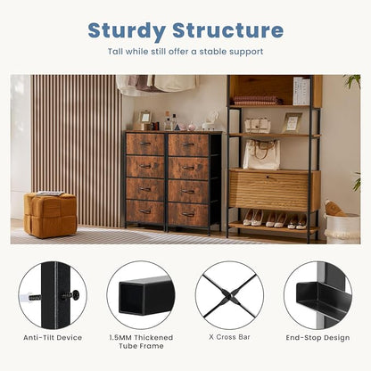 DUMOS Nightstand with 4 Drawers Bedside Table with Removable Fabric Bins Sturdy - Image 7