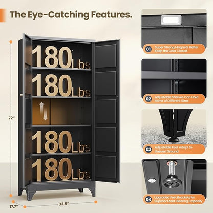 Yizosh Metal Pantry Cabinet, - Image 2