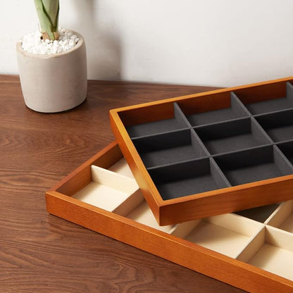 Oirlv 12 Grids Wood Jewelry Organizer Tray Stackable Jewelry Drawer Tray - Image 7