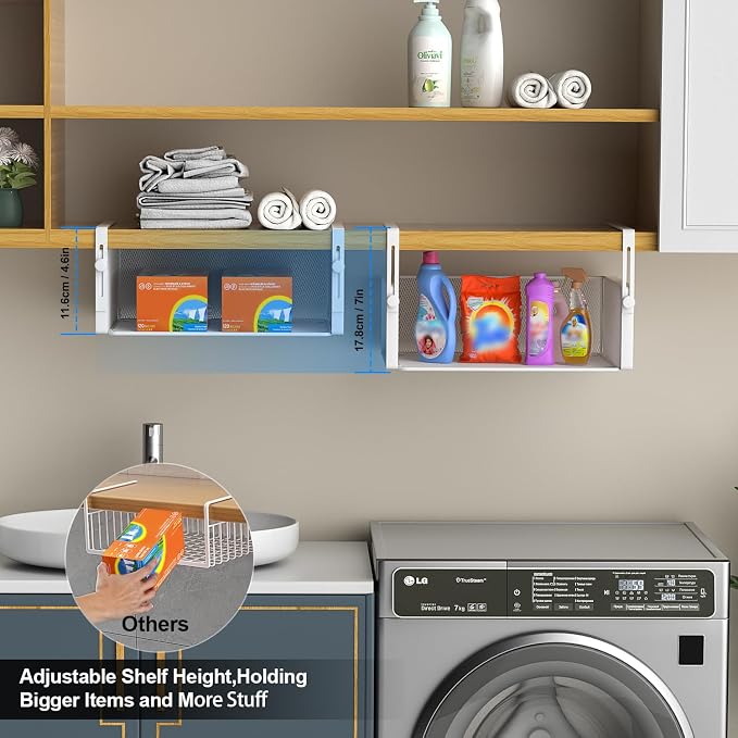 AmonHouseware 2Pack Under Shelf Basket, Adjustable Hanging Holder, Slide-in - Image 3
