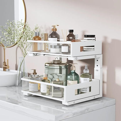 Under Sink Organizer, 2-Tier Dual Pull Out Cabinet Organizer Drawers - Image 3