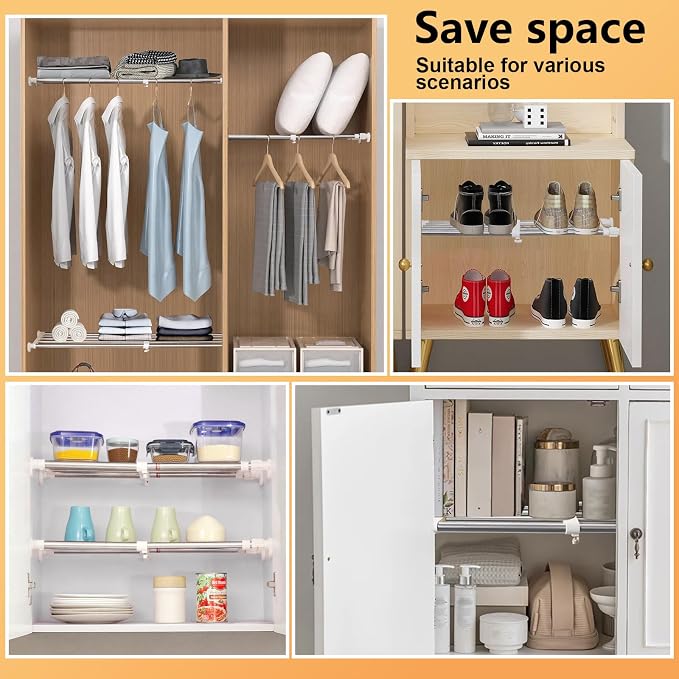BAOYOUNI Closet Tension Shelf Rod Heavy Duty Wardrobe Organizer Adjustable - Image 8