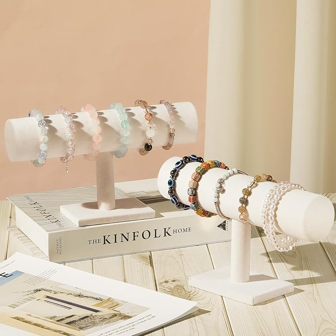 Wenqik 4 Pcs Bracelet Holder Stand Beige Velvet Bracelet Jewelry Display Holder - Image 3