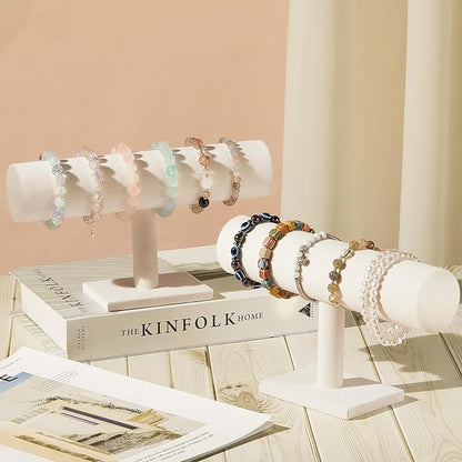 Wenqik 4 Pcs Bracelet Holder Stand Beige Velvet Bracelet Jewelry Display Holder - Image 3