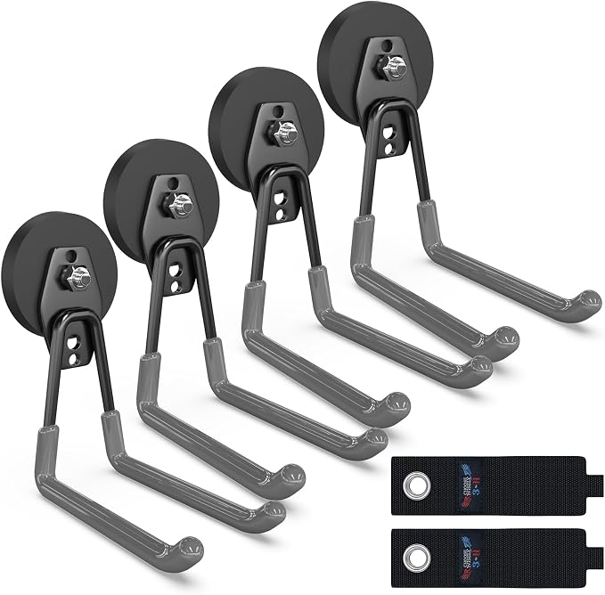 3-H Heavy Duty Magnet Garage Hooks 4 Pack, Extra Large Strong Magnetic Hooks by 3-H