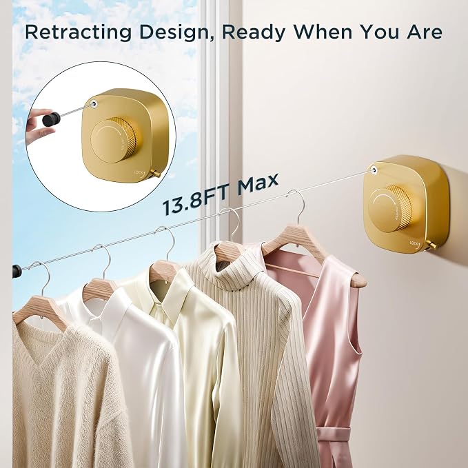 FORIOUS Retractable Clothesline Indoor, 13.8 Ft Non-Sagging Outdoor Clothes Line - Image 3