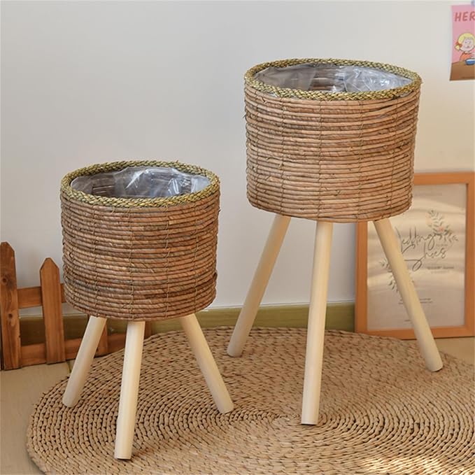 Rattan Indoor Plant Stand Straw Woven Flowers Pots Holder Stool - Image 6