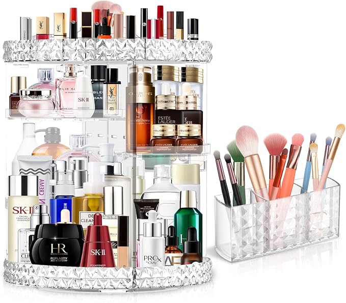 360 Rotating Makeup Organizer for Vanity + Makeup Brush Holder, Perfume by ViKert