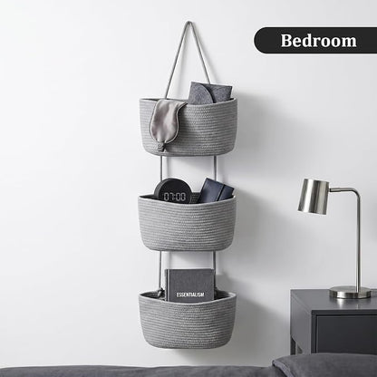 TeoKJ Over the Door Hanging Basket, 3-Tier Woven Cotton Wall-Mounted Storage - Image 9