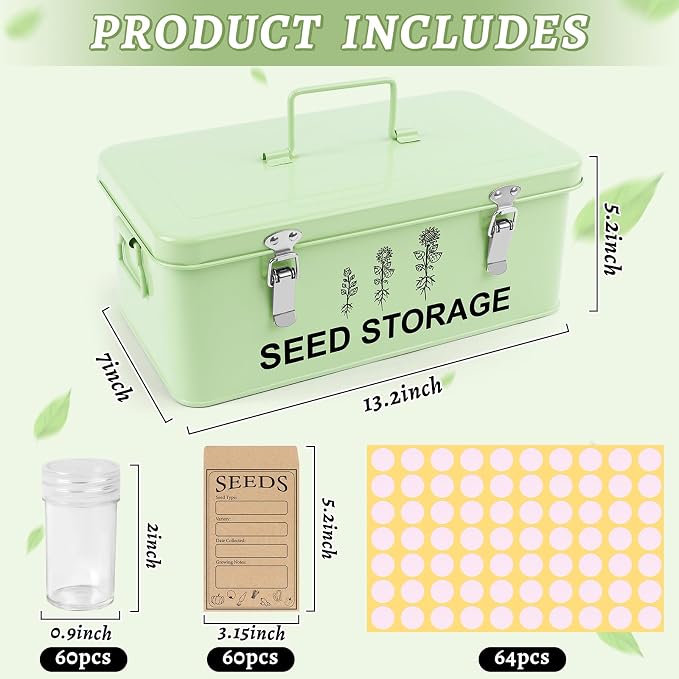 60 Slots Seed Storage Organizer, Metal Seed Saving Box - Image 2
