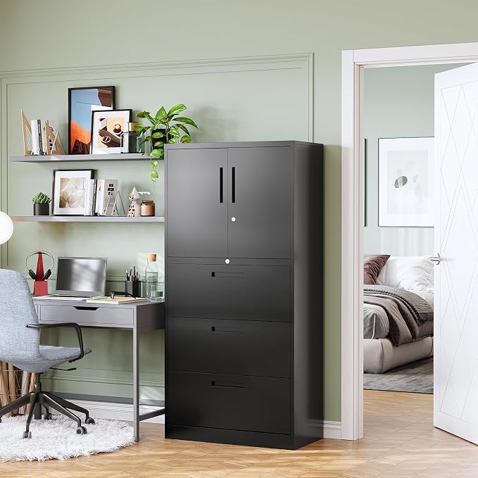 3-Drawer Metal File Cabinet, Lateral Vertical Filing Cabinets - Image 2