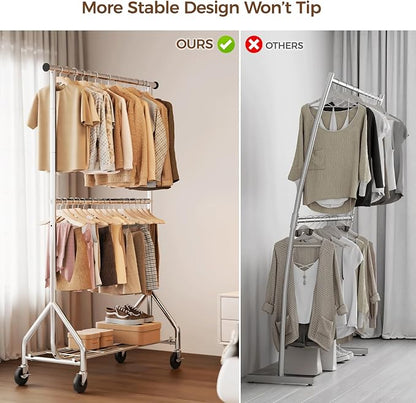 HYSEYY Heavy Duty Clothes Rack, Double Rod Clothing Rack - Image 8