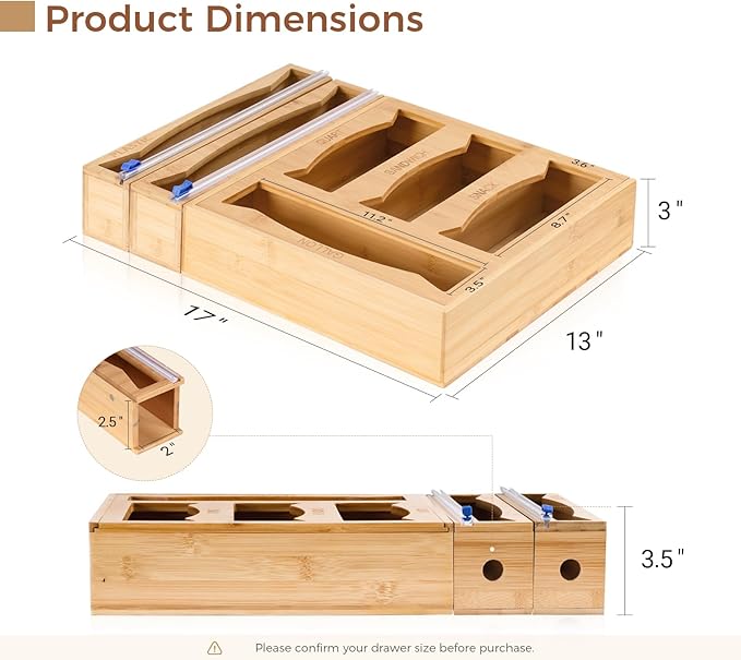 6 in 1 Storage Bag Organizer Kitchen Drawer, Bamboo Foil and Plastic Wrap - Image 2